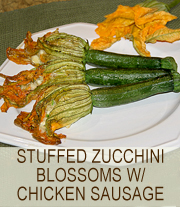 Stuffed squash blossoms with chicken sausage