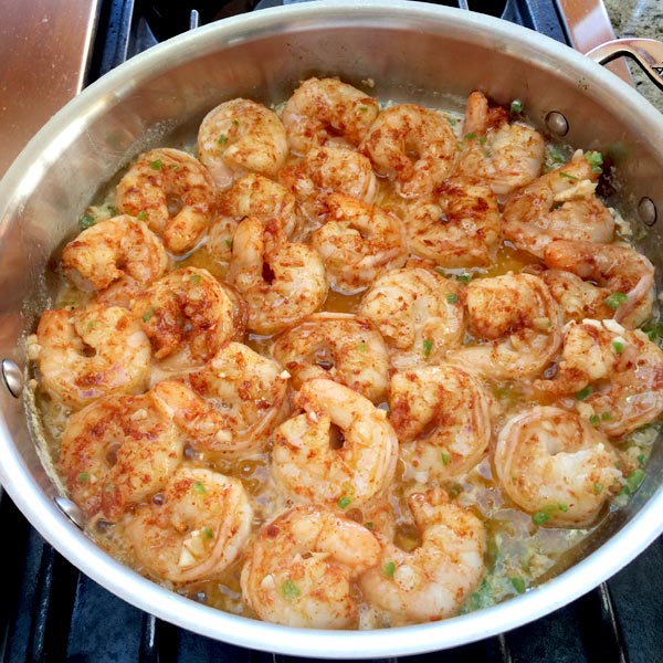 Shrimp cooking in pan recipe from Secrets of the Southern Table by Virginia Willis