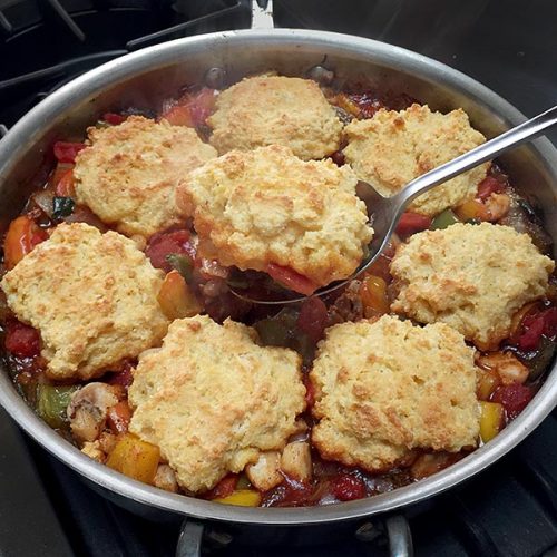 Ancho Chicken Pot Pie with Cornmeal Drop Biscuit Toppings