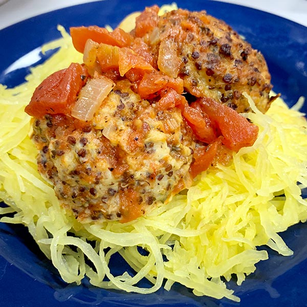 Red Quinoa Meatballs with Spaghetti Squash