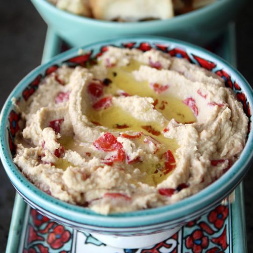 spicy red pepper hummus from Bring It! Cookbook